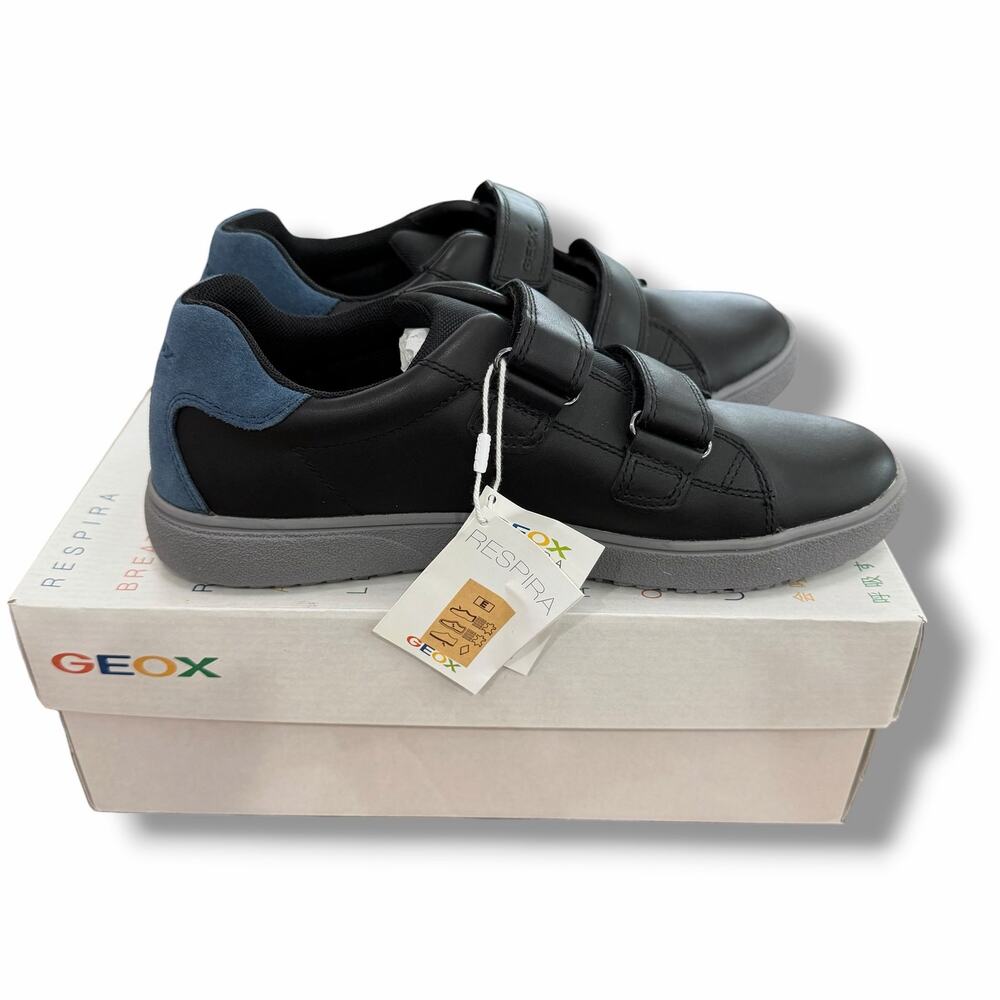 Geox Theleven Big Boys Black Leather Size US6 UK6 Sneakers NIB
